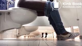 Ebony girl pooping and farting on public toilet