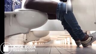 Ebony girl pooping and farting on public toilet