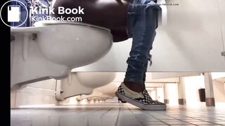Ebony girl pooping and farting on public toilet