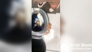 nasty girl misses the toilet bowl while taking a shit !