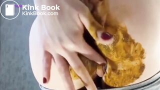 She feels the liquid shit inside her ass and poops it o