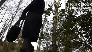 A decent lady poops in the woods..