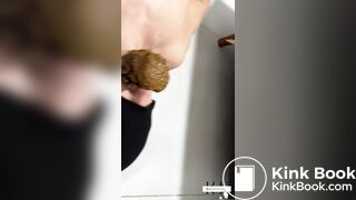 Blonde girl Katherine shitting a big cake on her slave