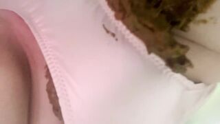 Big panty poop in pink satin