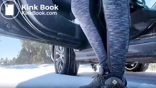 Redhead Farts, Poops and Pees Next to Car