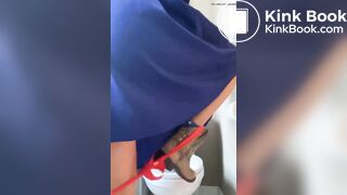 Girl with mask pooping