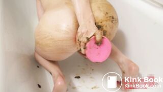 beautiful woman fuck her ass with dildo after shower