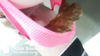 Pink panties overflowing with soft poop