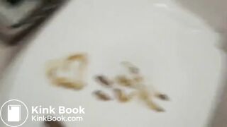 Sexy girl pooping and eating scat public bath