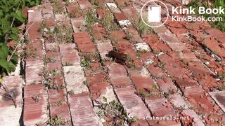 Cute plain girl shitting outdoors