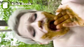 New blonde slut smears and swallows my shit