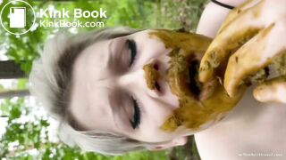 New blonde slut smears and swallows my shit