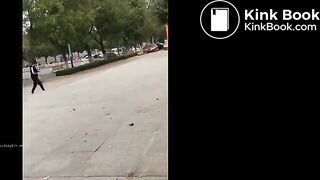 Asian restroom under stall spy