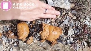 Girl big pooping in camping