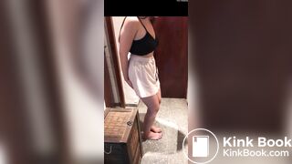 Girl lifts her skirt to fill her panties with poop