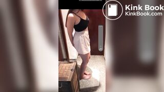 Girl lifts her skirt to fill her panties with poop