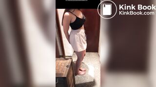Girl lifts her skirt to fill her panties with poop