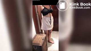 Girl lifts her skirt to fill her panties with poop