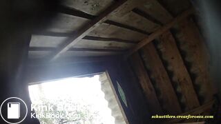 girls pee and shit in wooden street toilet