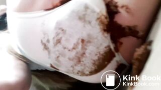 Big poop bulge in plain white panties