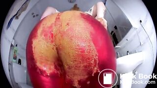 Betty in shitting in Red leather pants