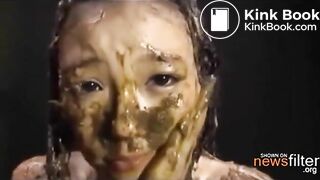 Japanese smeared cutie masturbating and puking