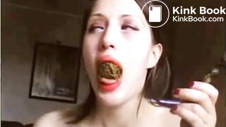 Eating her scat off anal beads