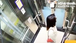 Asian woman shitting in an elevator