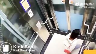 Asian woman shitting in an elevator