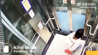 Asian woman shitting in an elevator