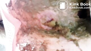 Poop in white dress and panties