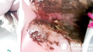 Poop in white dress and panties