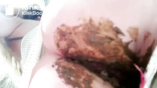 Poop in white dress and panties