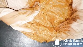 poop into yellow tights