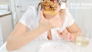 Scat addict girl eats shit sandwich and drinks her pee