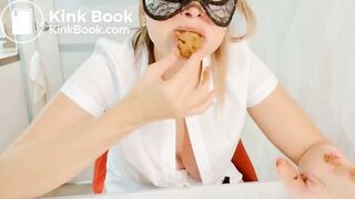 Scat addict girl eats shit sandwich and drinks her pee