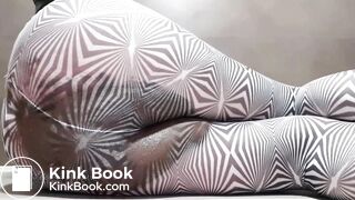 Big poop in black and white pantyhose