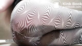 Big poop in black and white pantyhose