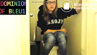 Sexy girl pushing on toilet