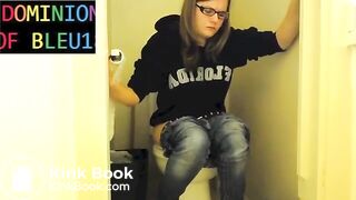 Sexy girl pushing on toilet