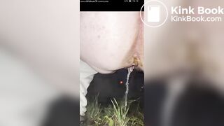 An outdoor poo at night..