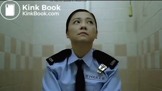 Woman police officer pooping