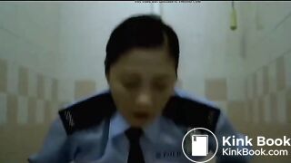 Woman police officer pooping