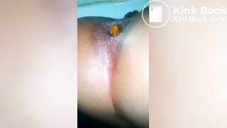 Beautiful woman takes a small poop