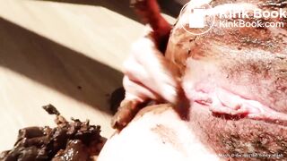 Young Woman Shits on Floor and Eats Shit Laying on Back