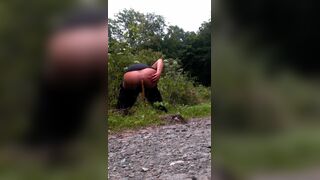 Hot lady shits on the side of the road