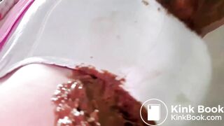 Satin panties filled with poop