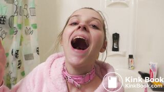 Teen Blonde Struggles To Eat Small turds