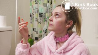 Teen Blonde Struggles To Eat Small turds