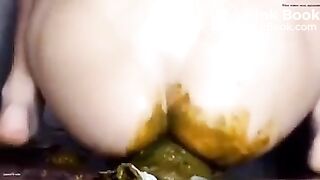 Shitty gape asshole riding dog cock